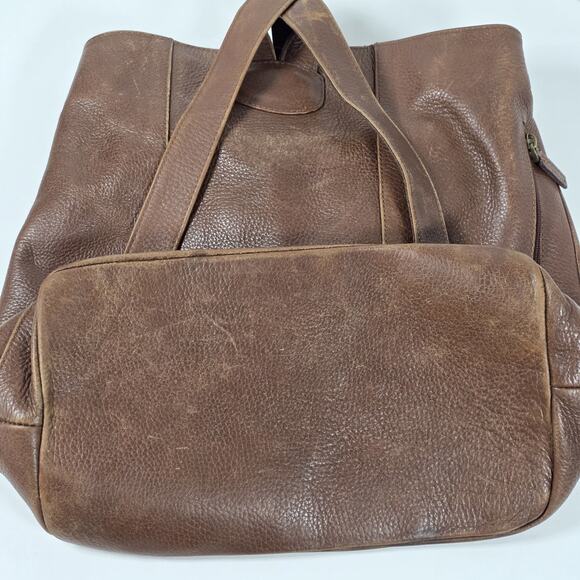 Vintage Orvis Brown Leather Backpack Boho Pebble Bullhide Handbag Purse - Picture 13 of 16